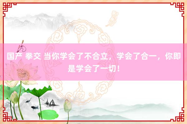 国产 拳交 当你学会了不合立，学会了合一，你即是学会了一切！